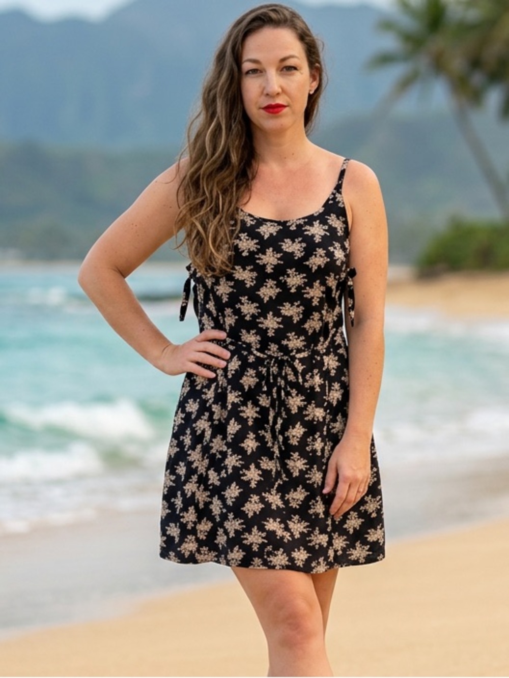 Honolua Wahine S Black Floral Mini Dress Hawaiian Rayon